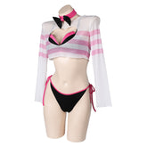 Hazbin Hotel Angel Dust Women Bikini 3 Piece Set Cover Up Swimsuit Cosplay Costume Outfits Halloween Carnival Suit